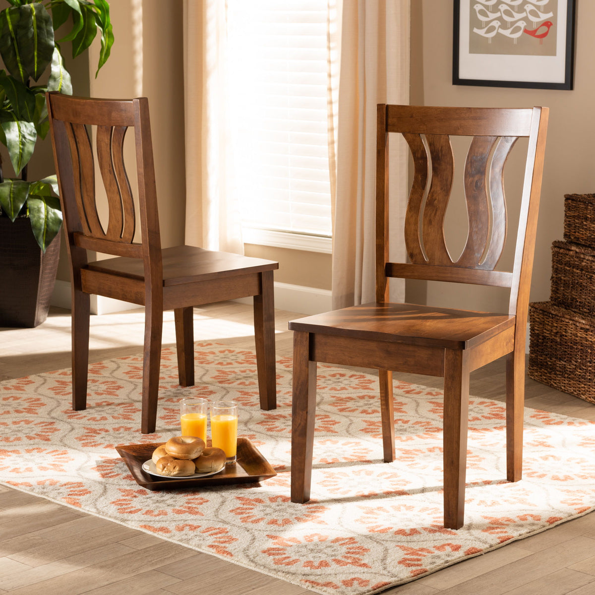 Fenton Modern and Contemporary Transitional Walnut Brown Finished Wood 2-Piece Dining Chair Set