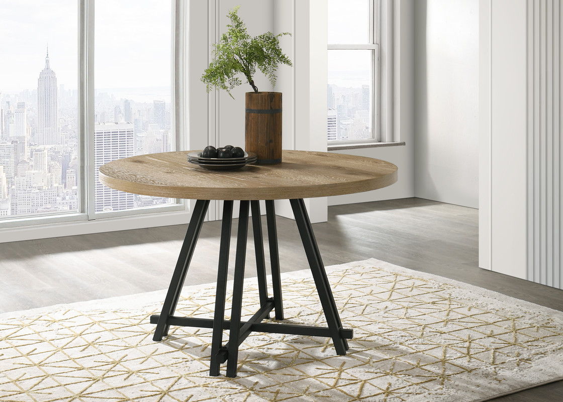 Tate Oak Finish 47" Round Dining Table with Metal Base