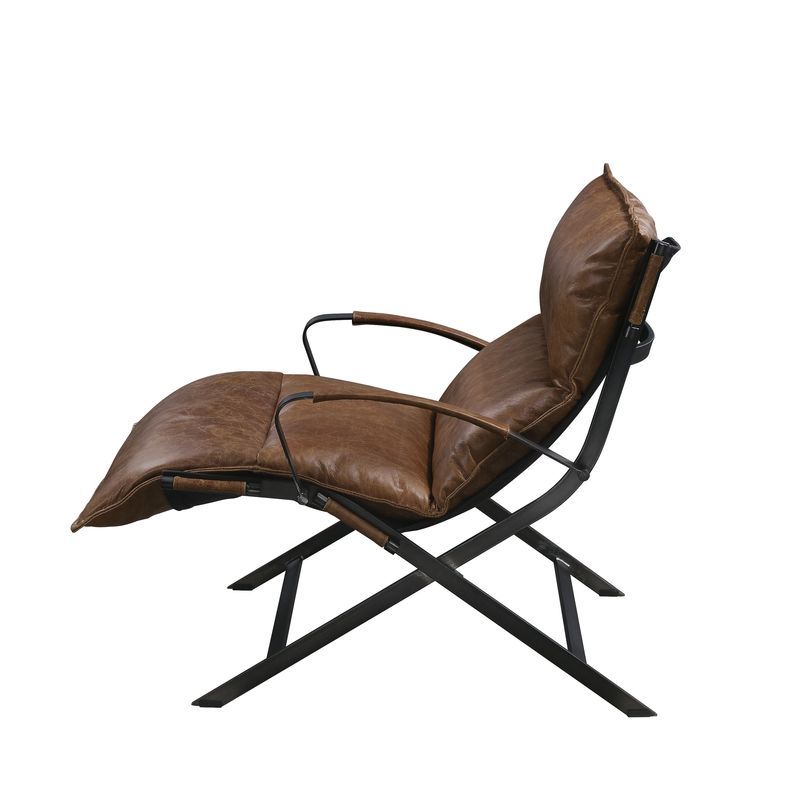 ACME Zulgaz - Accent Chair - Cocoa Top Grain Leather & Matt Iron Finish | Meri Furniture