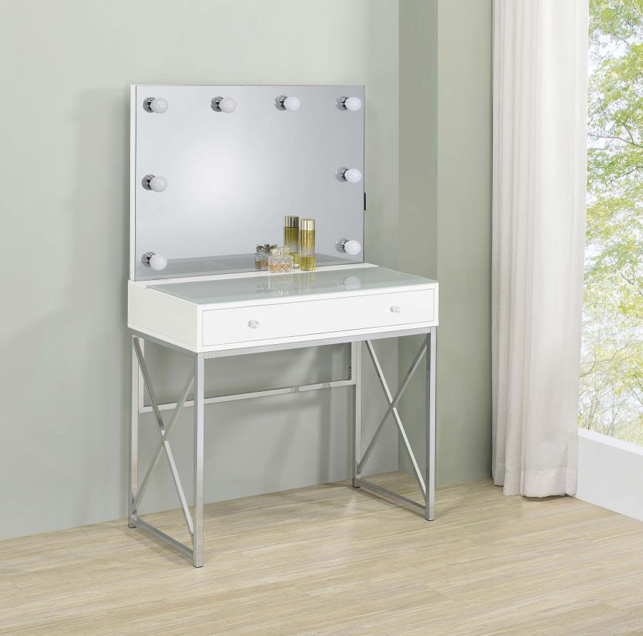 Coaster Fine Furniture Eliza - Vanity Set With Lighting & Stool - White And Chrome | Meri Furniture