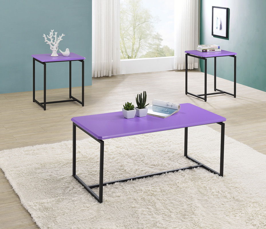 GT 3 Piece Violet Carbon Fiber Wrap 39.5"W Coffee Table and End Table Set