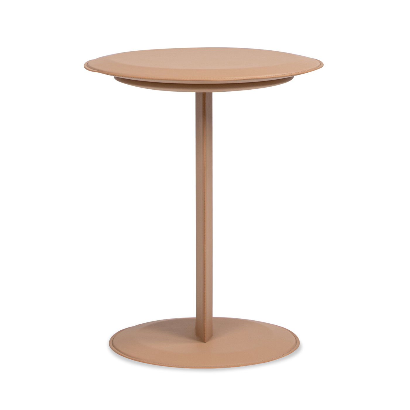 Mode - Leatherette Round C-Shaped Sofa Side Table - Saddle Brown