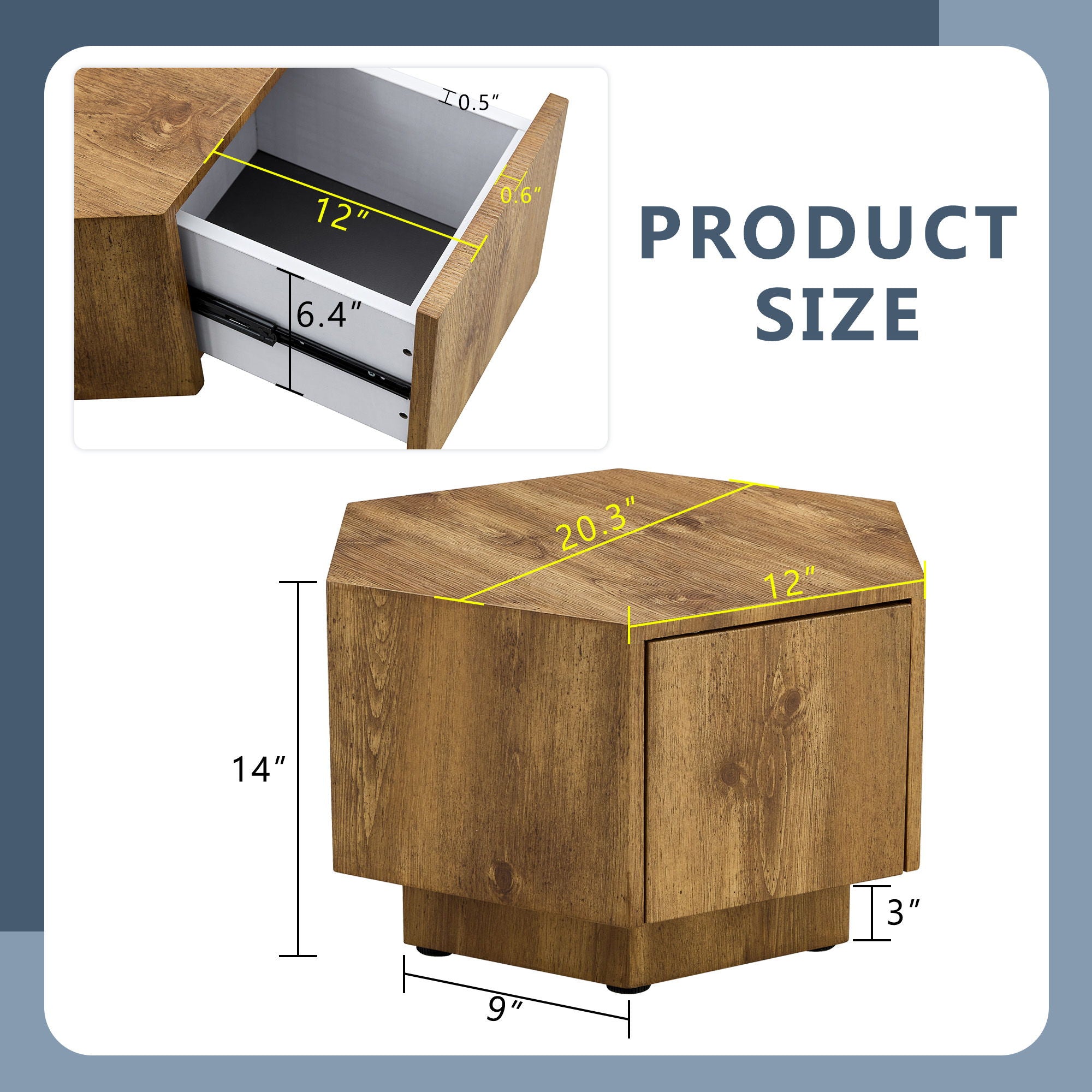 Hexagonal Coffee Table With Drawers - Wood