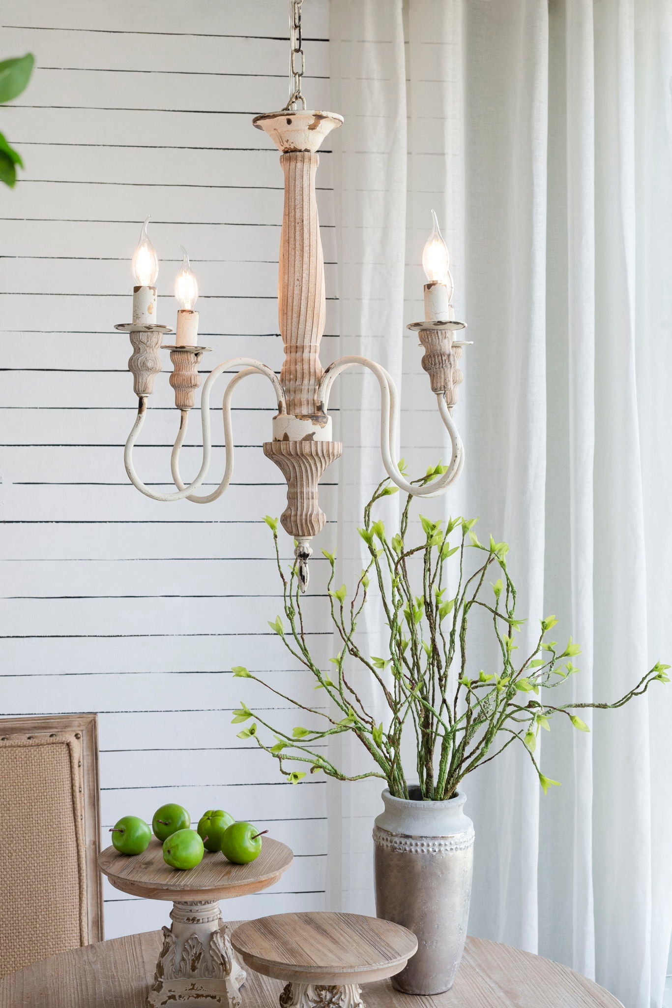 4 Light Chandelier, Hanging Light Fixture With Adjustable Chain For Kitchen, Bulb Not Included - Cream White