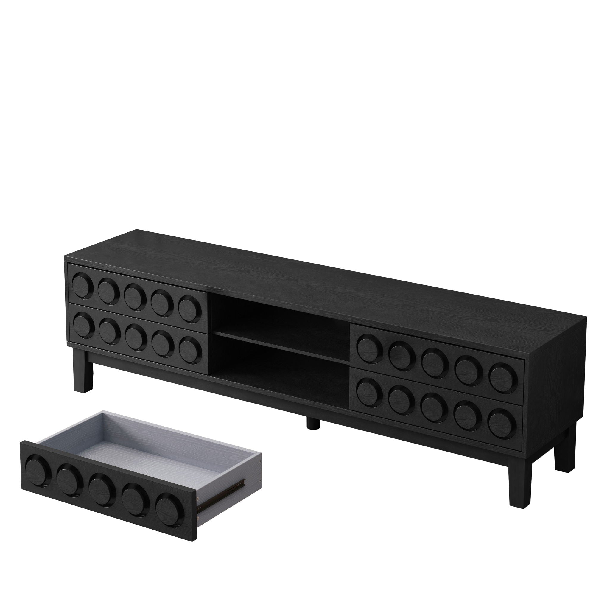 Media Console With 4 Drawers And Cable Management