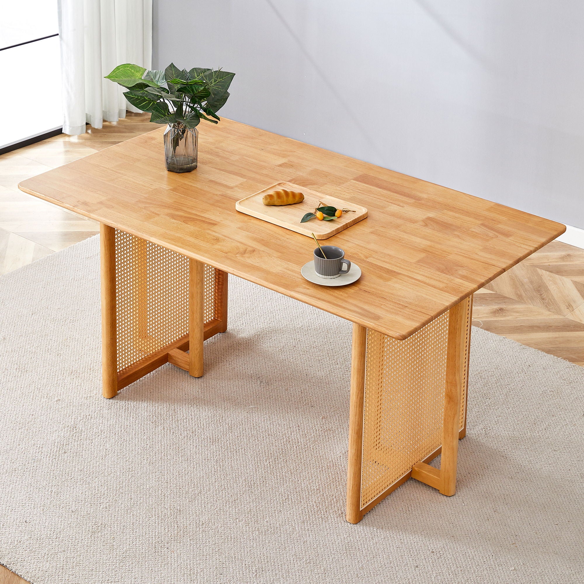 Dining Table With Imitation Rattan Design For Dining Room