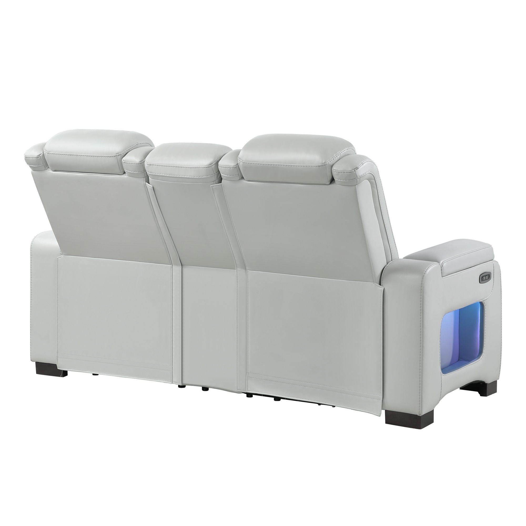 Power Console Loveseat With Power Headrest USB LED And Bookshelf Arms - Gray