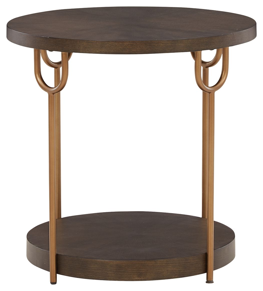 Signature Design by Ashley® Brazburn - Dark Brown / Gold Finish - Round End Table | Meri Furniture