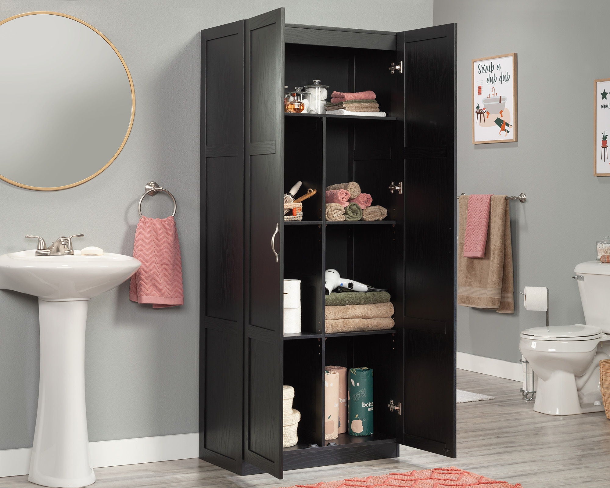 2-Door Storage Cabinet with Shelves in Black