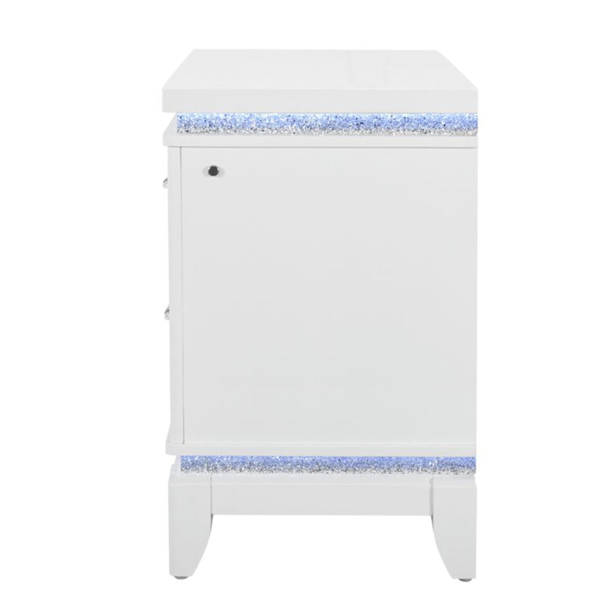 Adalid - Nightstand With Glittered Drawer Front And LED Lighting - White