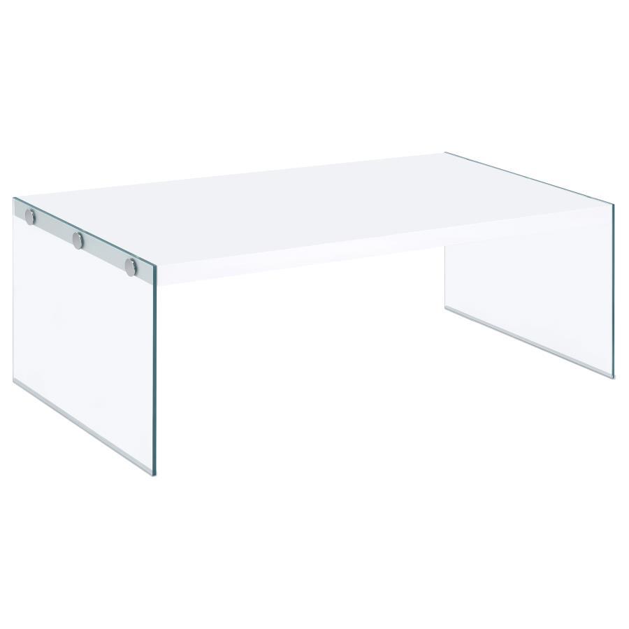 Coaster Fine Furniture Opal - Rectangular Glass Frame Coffee Table - White High Gloss | Meri Furniture
