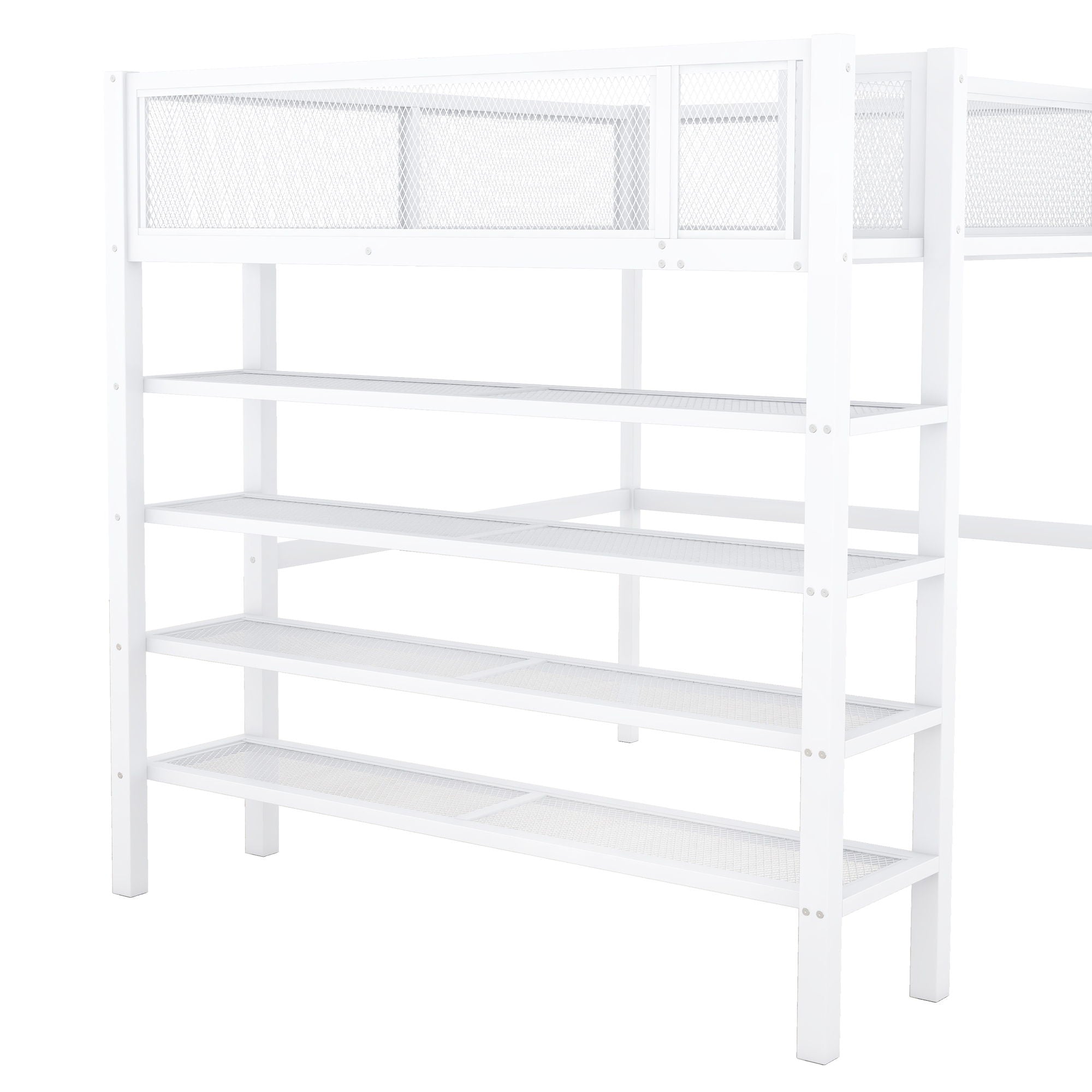 Loft Bed With 4 Tier Shelves And Storage