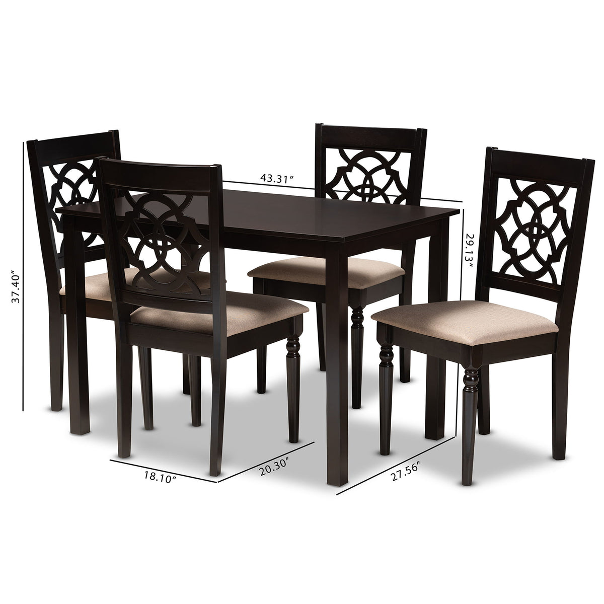 Renaud Modern and Contemporary Sand Fabric Upholstered Espresso Brown Finished 5-Piece Wood Dining Set