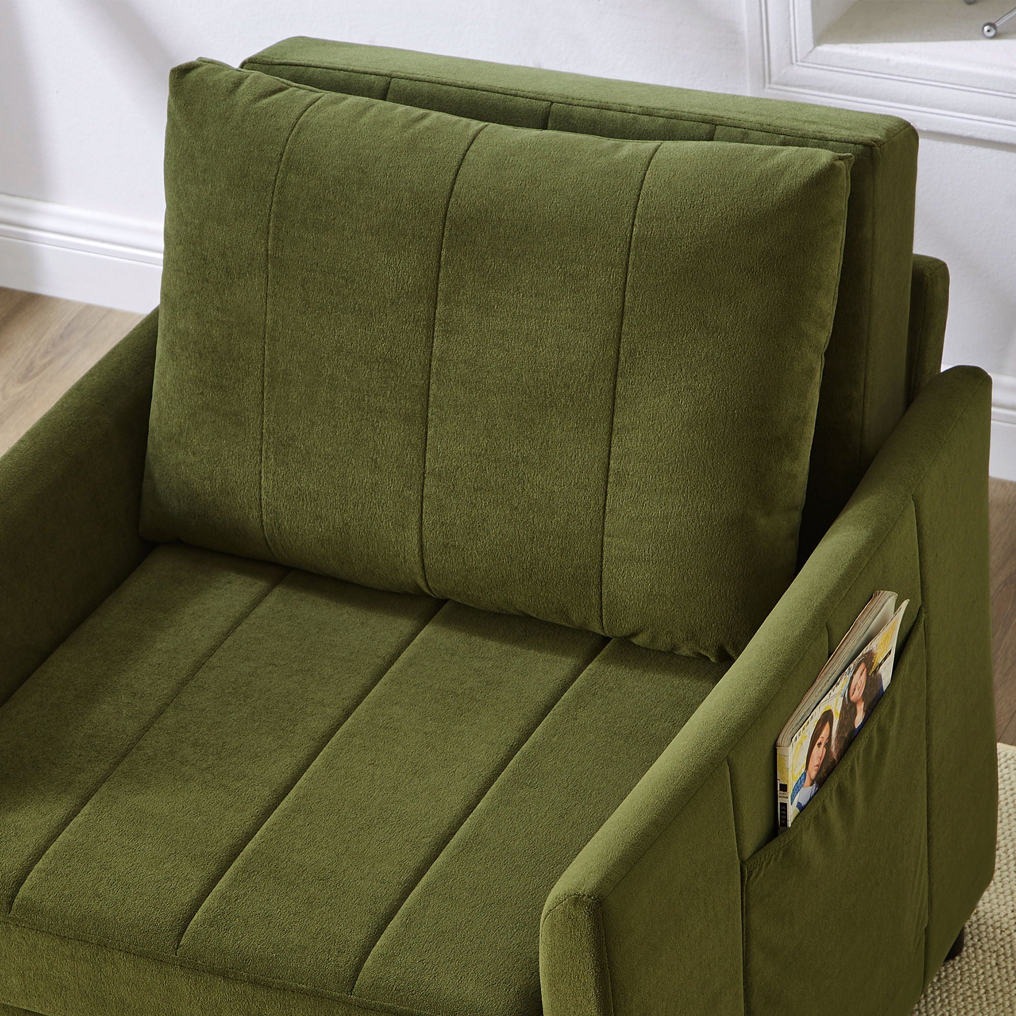 Upholstered Convertible Sleeper Sofa With 5 Position Backrest, Side Pockets, Storage