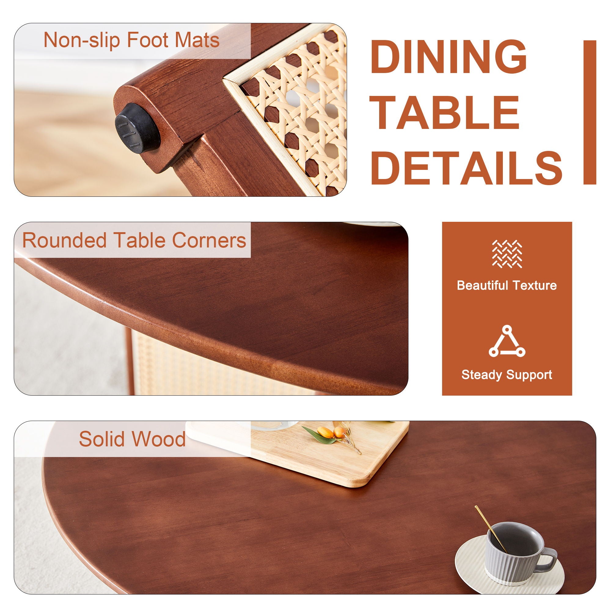 Retro Round Table With Imitation Rattan Rubber Wood - Walnut