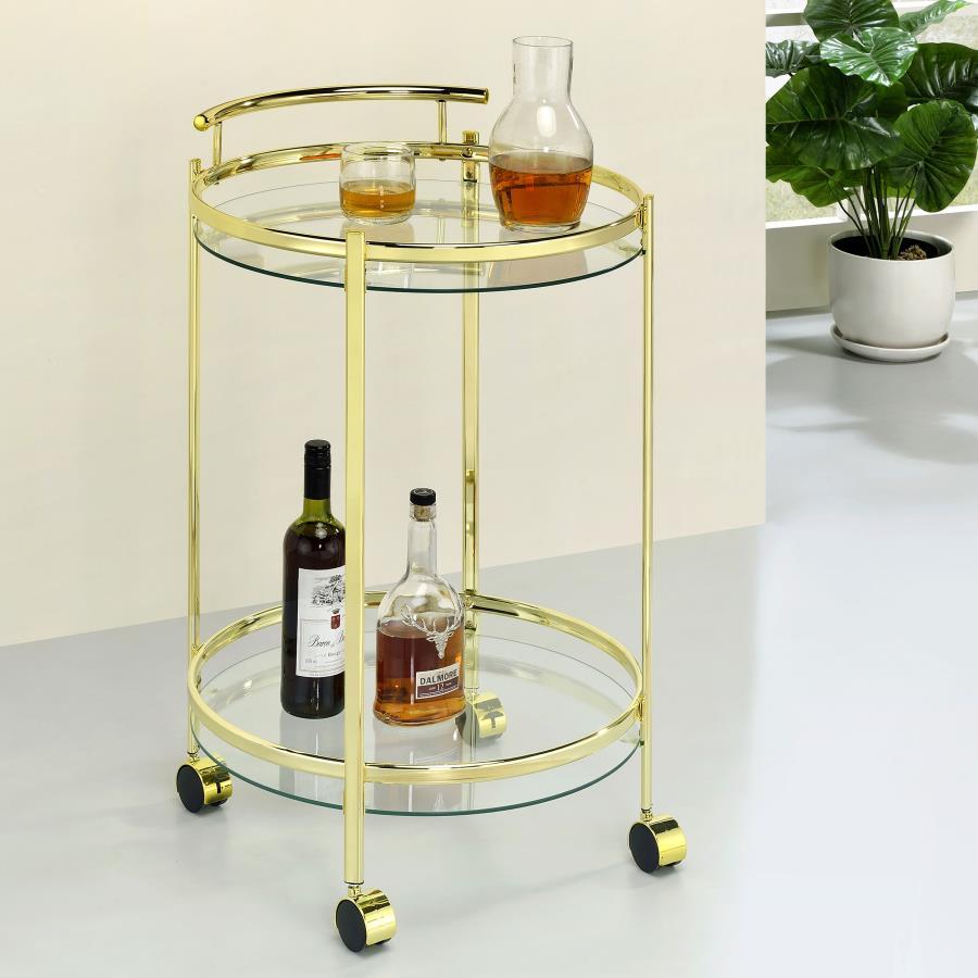 Coaster Fine Furniture Chrissy - Round Glass Shelf Metal Bar Cart | Meri Furniture