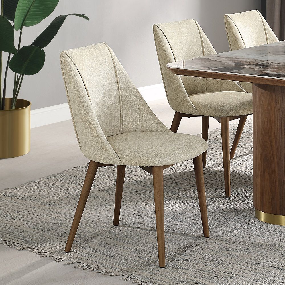 ACME Willene - Side Chair (Set Of 2) - Beige And Walnut | Meri Furniture
