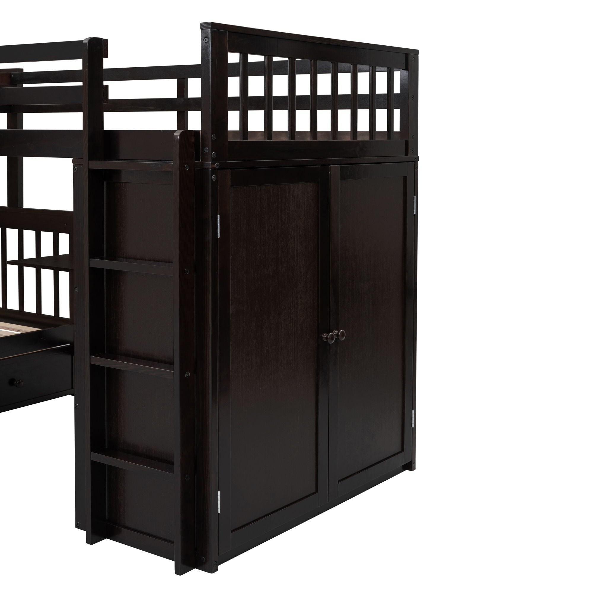 L Shaped Bunk Bed With 3 Drawers, Portable Desk And Wardrobe