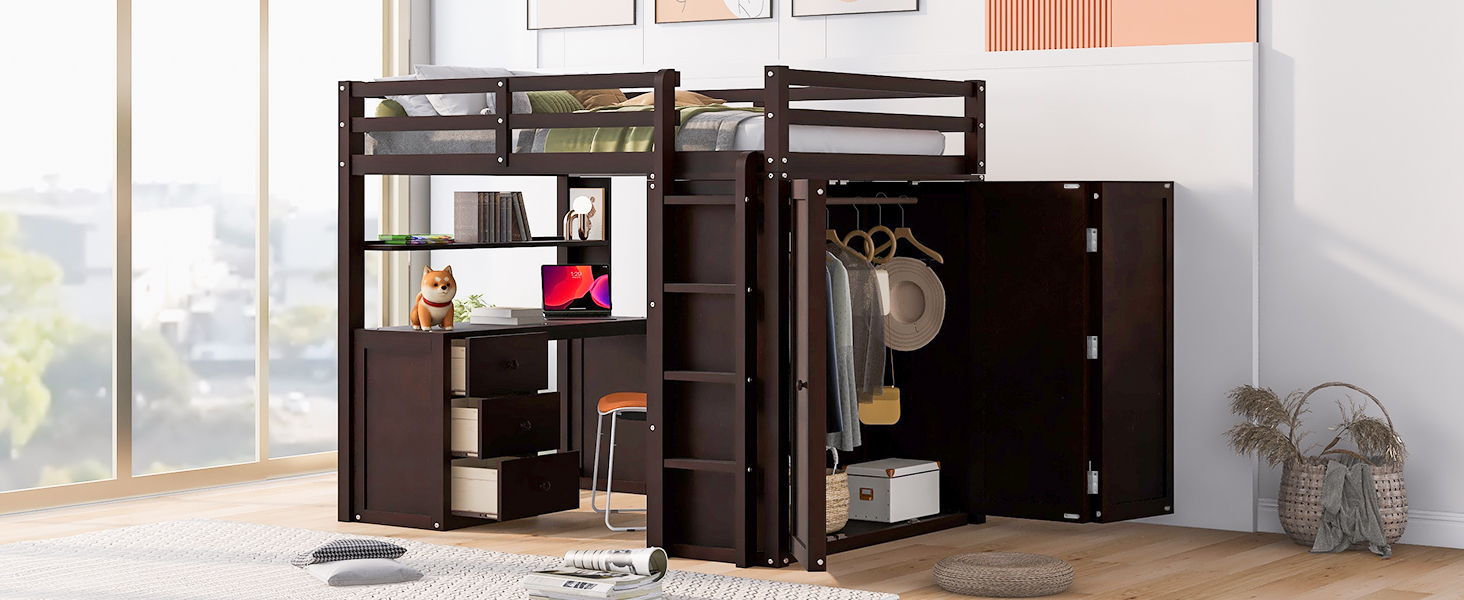 Loft Bed With Drawers, Desk, And Wardrobe