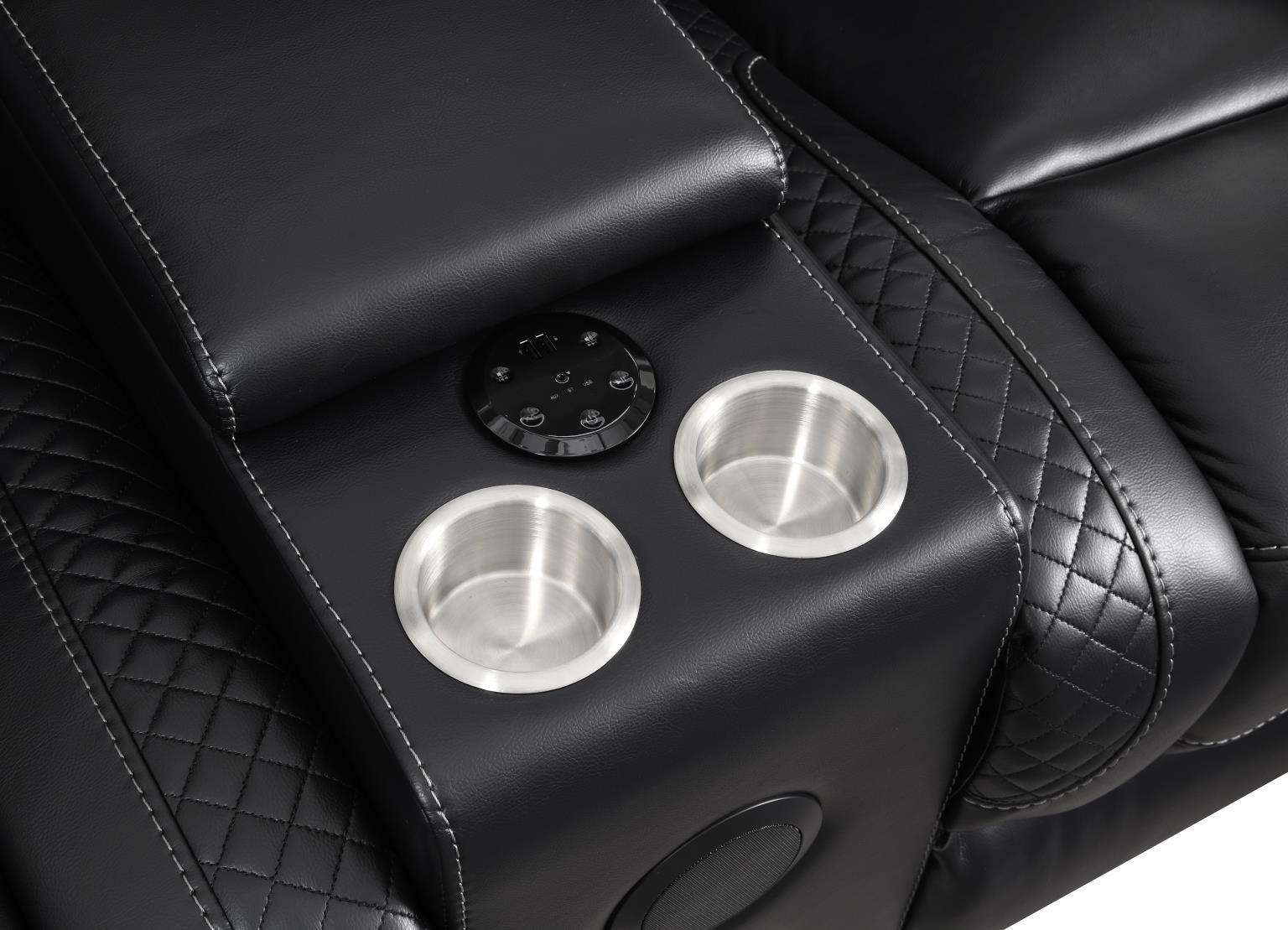 U92 - LED Power Reclining With Power Headrest, Bluetooth Speaker, And Drop Down Table Loveseat - Black