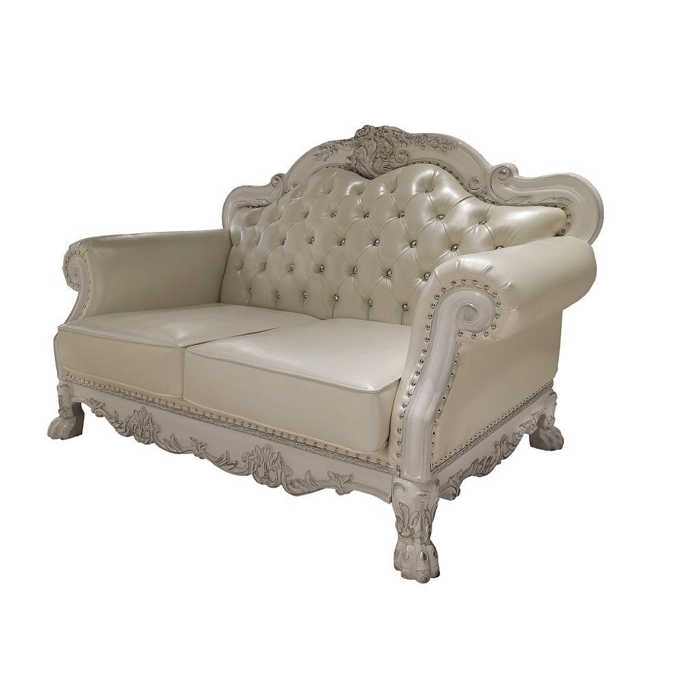 ACME Dresden Loveseat - PU & Bone White Finish | Meri Furniture