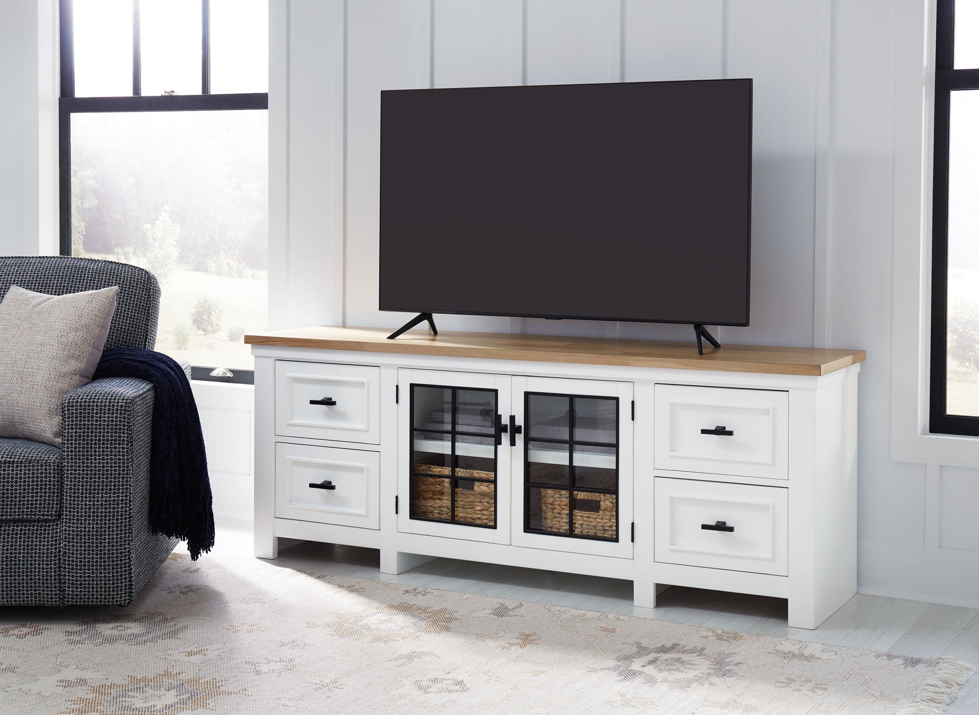 Signature Design by Ashley® Ashbryn - White / Natural - Extra Large TV Stand | Meri Furniture