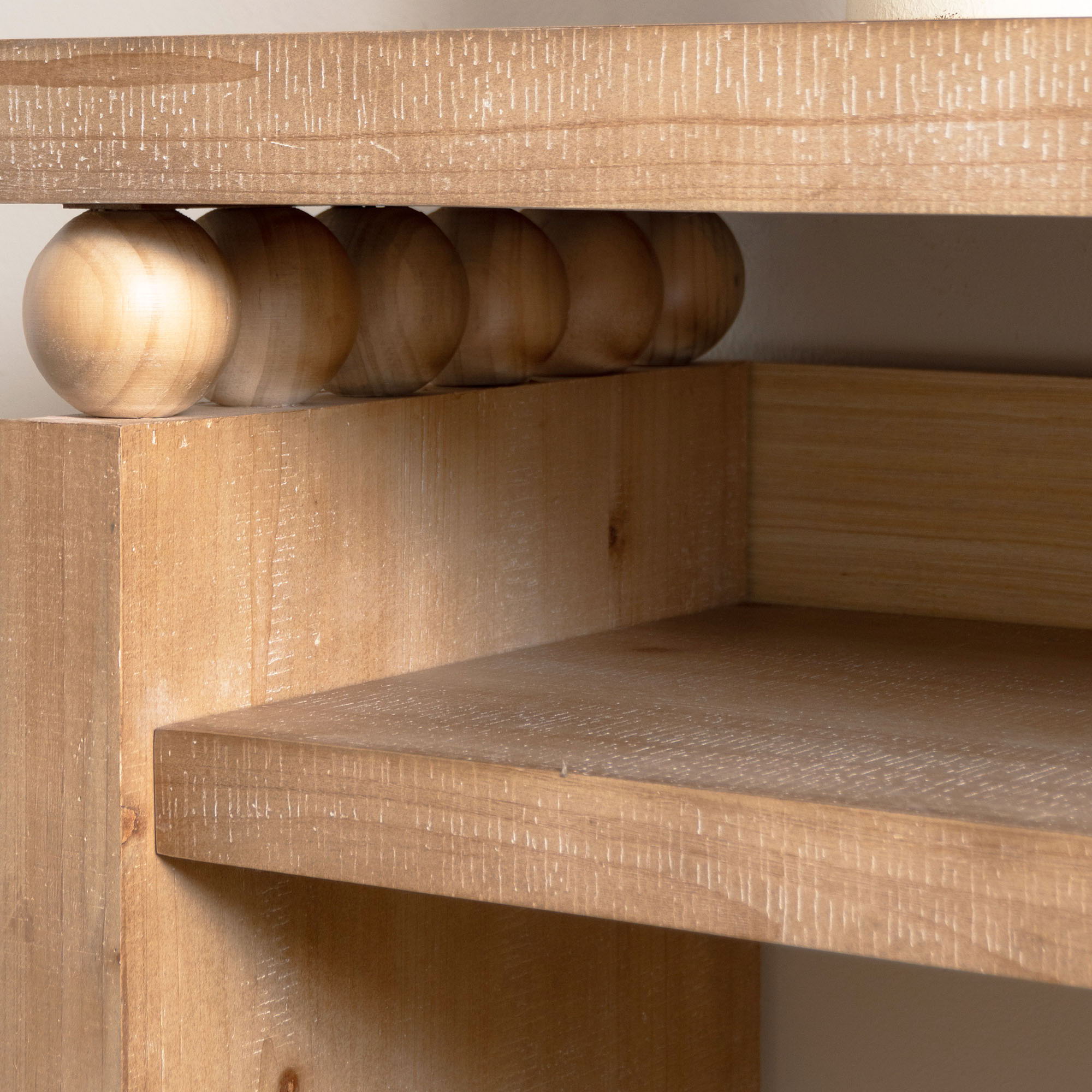 Modern Rustic Console Table, Wood Entryway Table With Shelf & Decorative Bead Detail - Natural