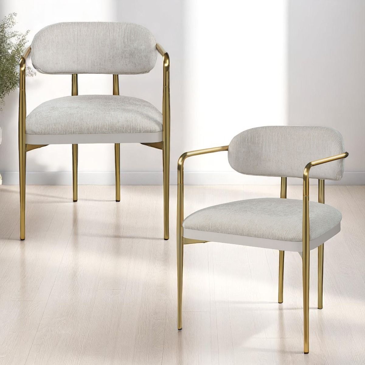 Zayn - Arm Chair Set of 2) - Beige Chenille & Gold