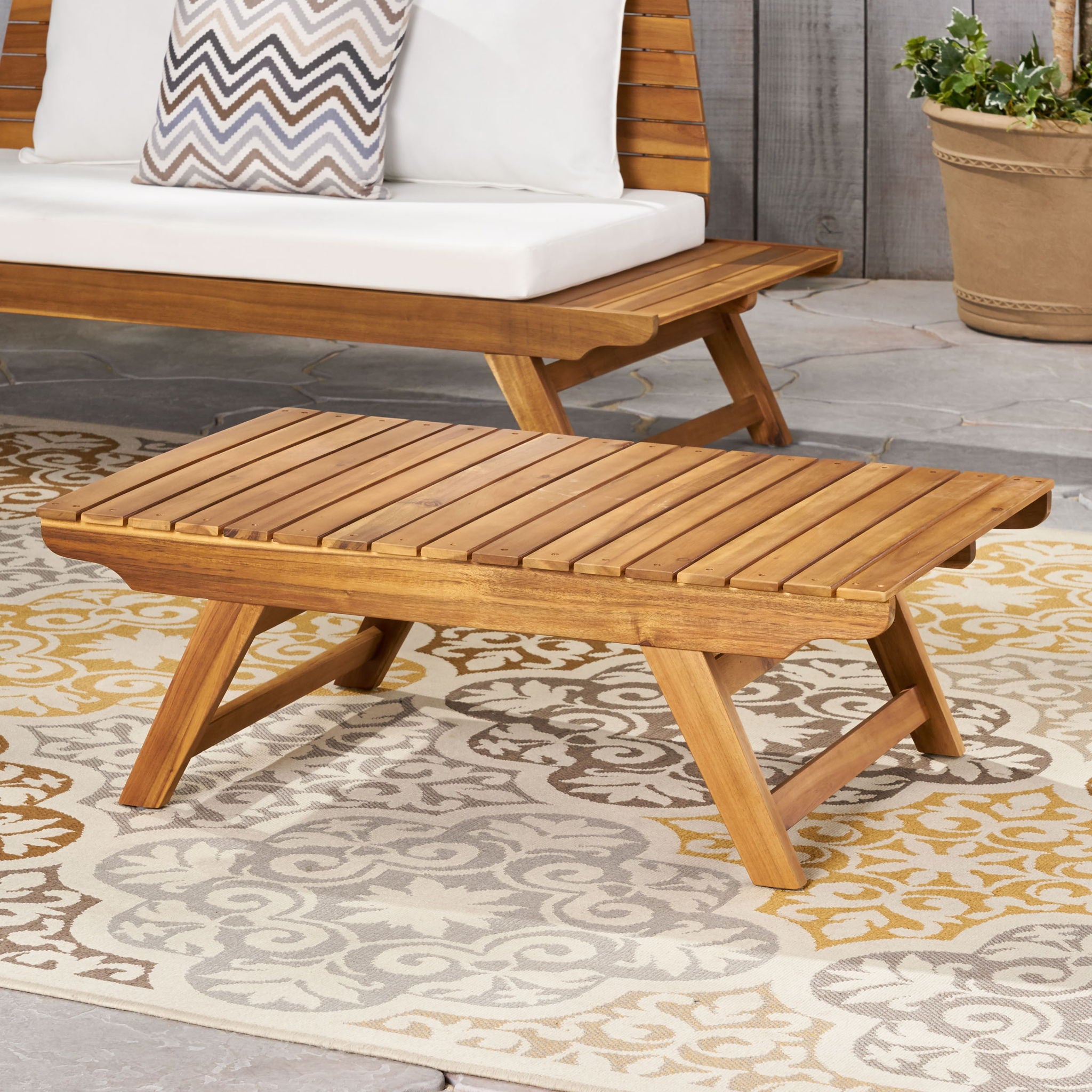 Outdoor Acacia Wood Coffee Table With Open Slat Design