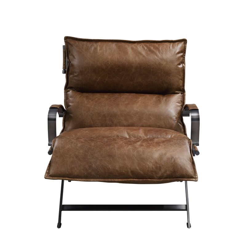 ACME Zulgaz - Accent Chair - Cocoa Top Grain Leather & Matt Iron Finish | Meri Furniture