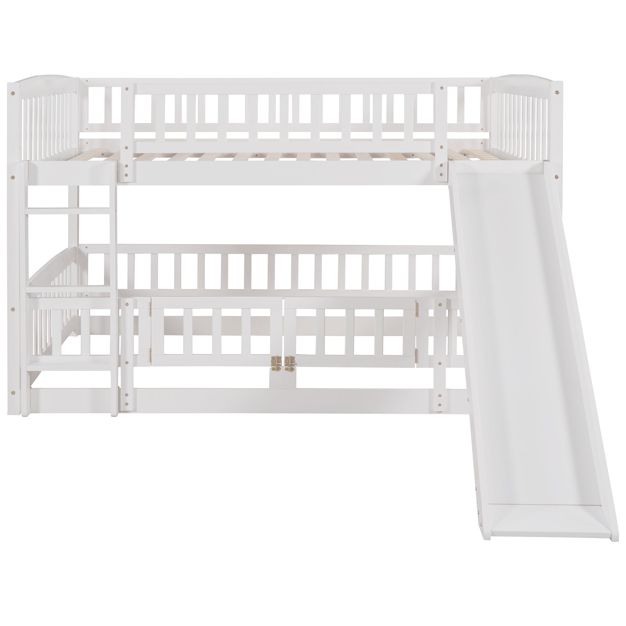 Low Bunk Bed With Slide, Fence And Ladder