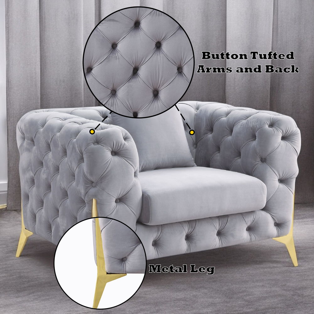 Jelanea - Chair With Pillow - Gray Velvet & Gold