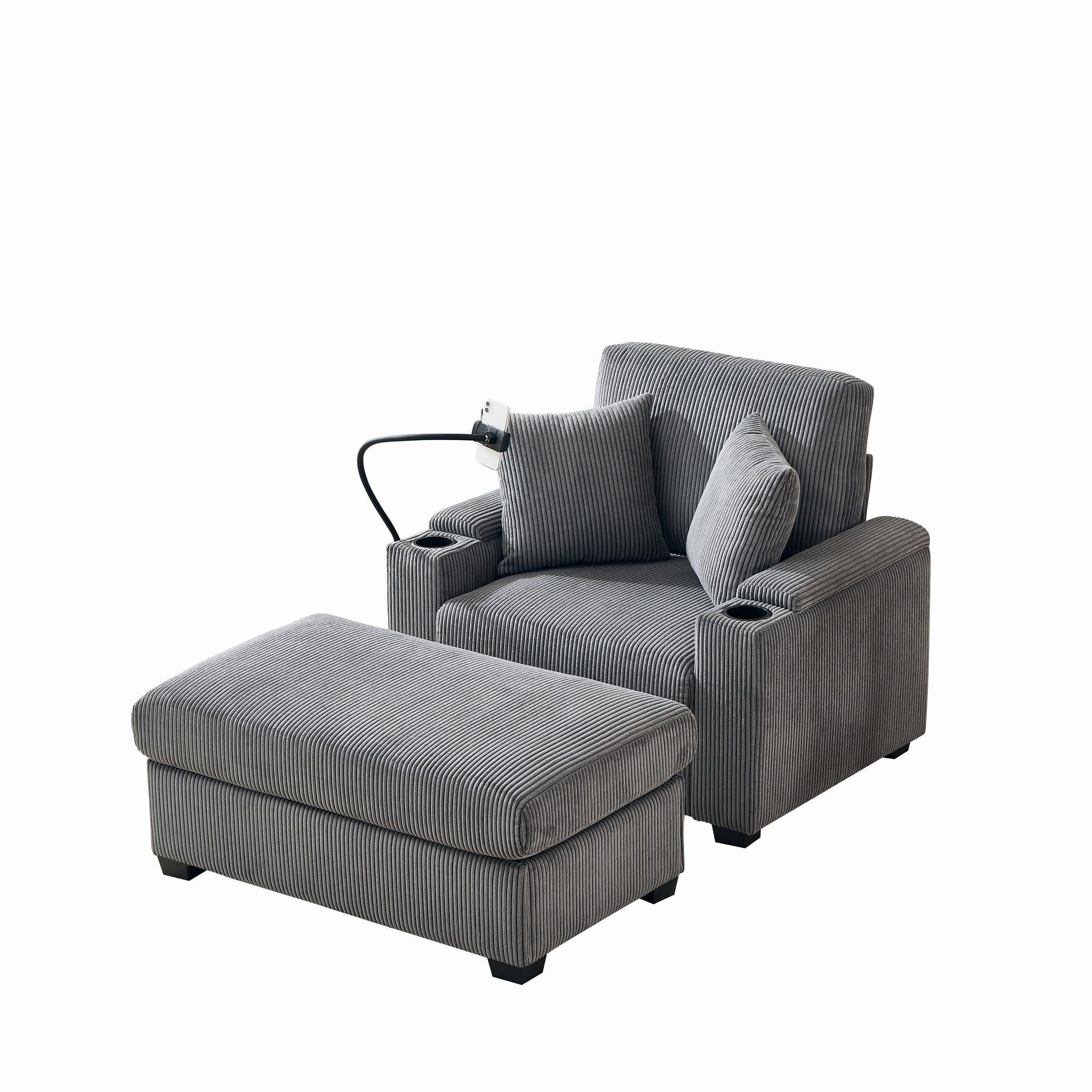 Oversized Chaise Lounge Chair With Ottoman And Storage