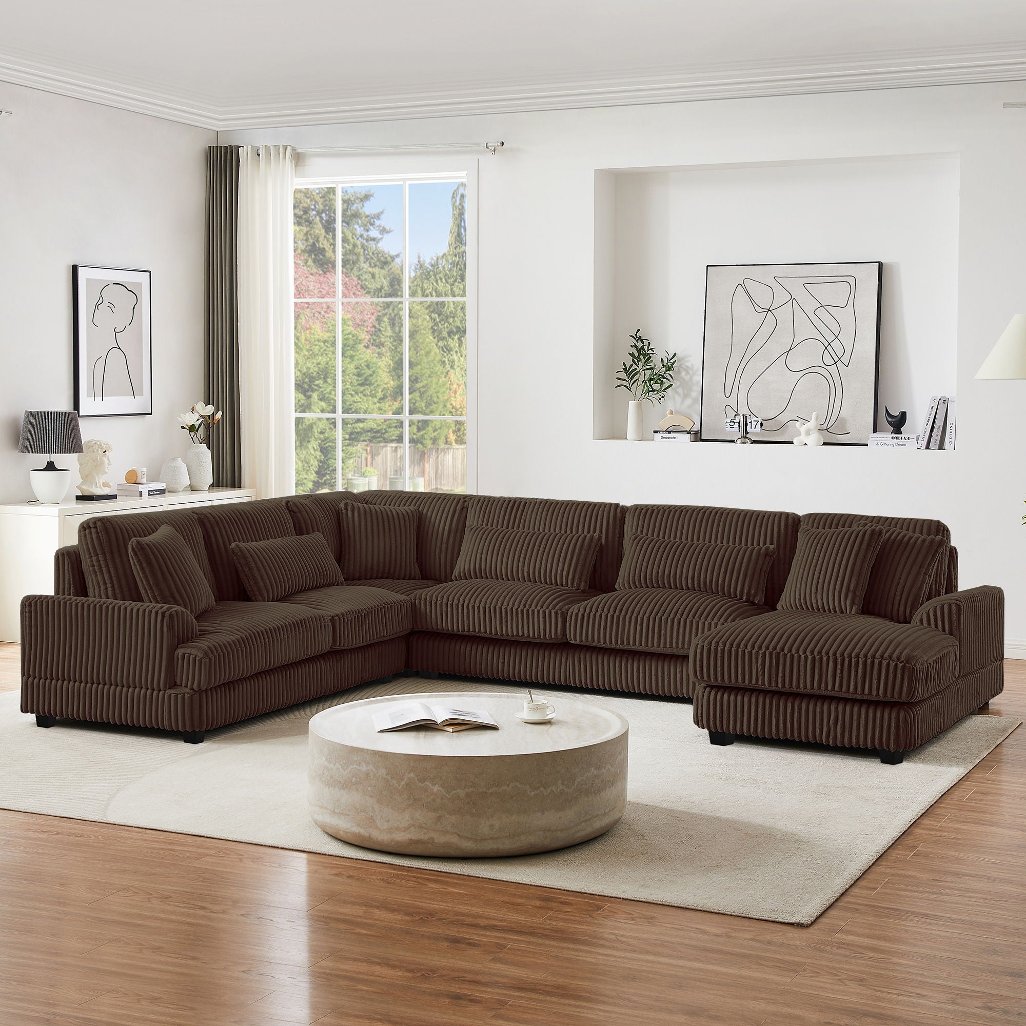 Oversized Sectional Sofa U - Shaped Sofa Couch Modern Sofa Upholstered In Soft Corduroy With A Chaise Lounge For Living Room