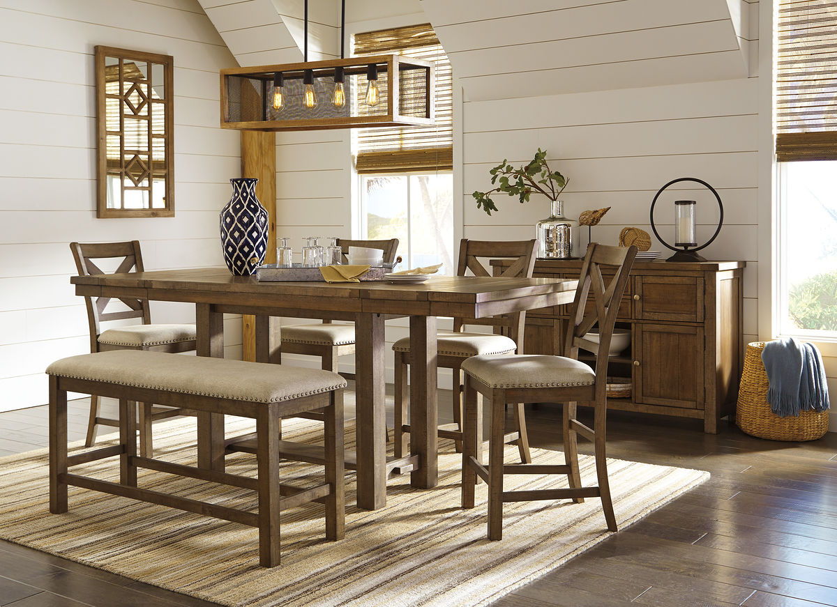 Signature Design by Ashley® Moriville - Rectangular Dining Table Set - Counter Height | Meri Furniture