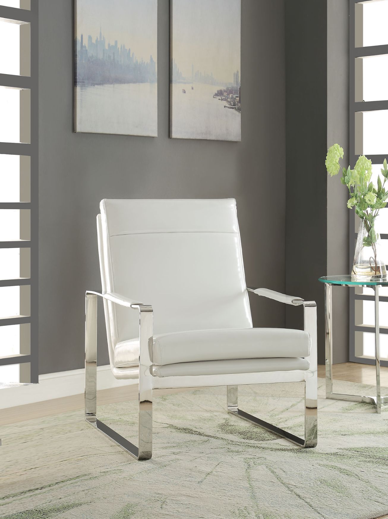 ACME Rafael - Accent Chair - White PU & Stainless Steel | Meri Furniture