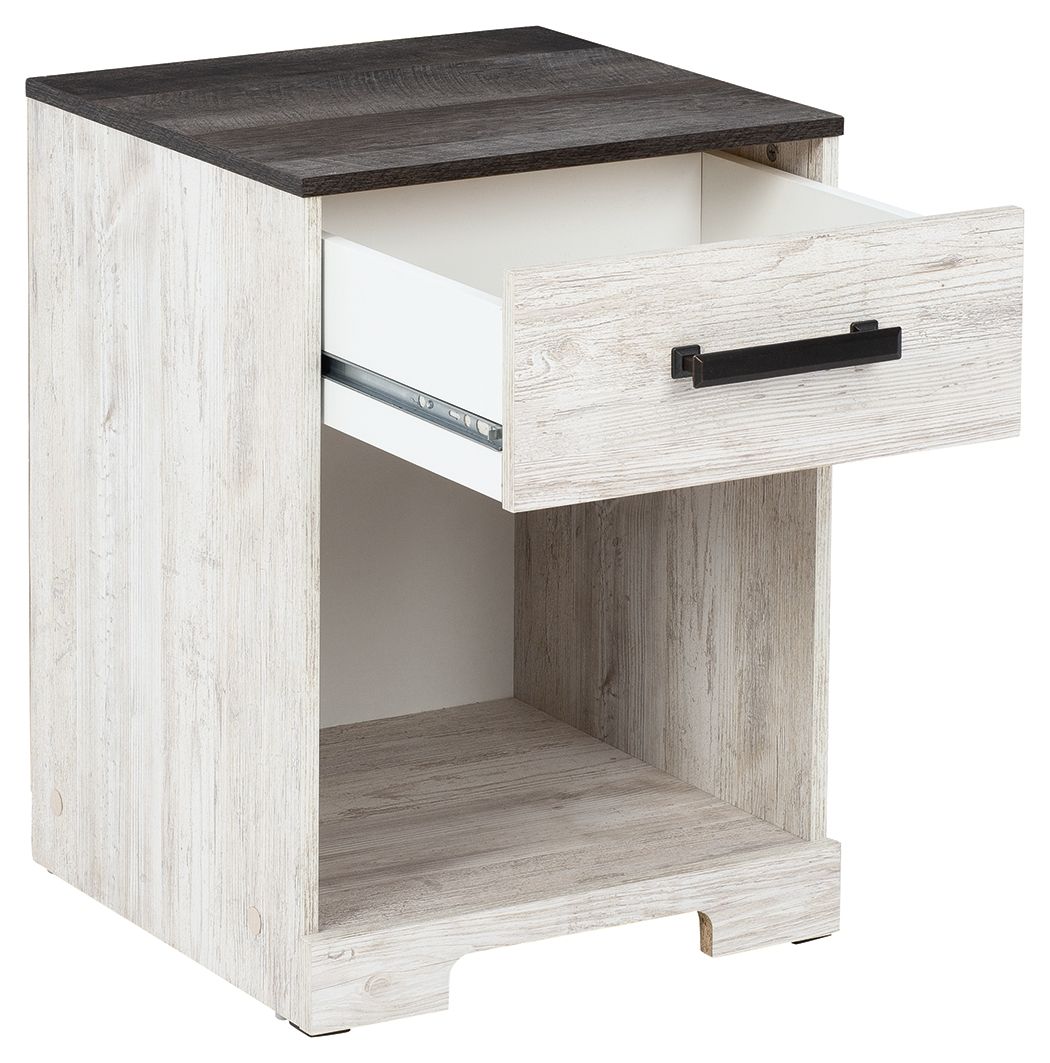 Signature Design by Ashley® Shawburn - White / Black / Gray - One Drawer Night Stand - Open Cubby | Meri Furniture
