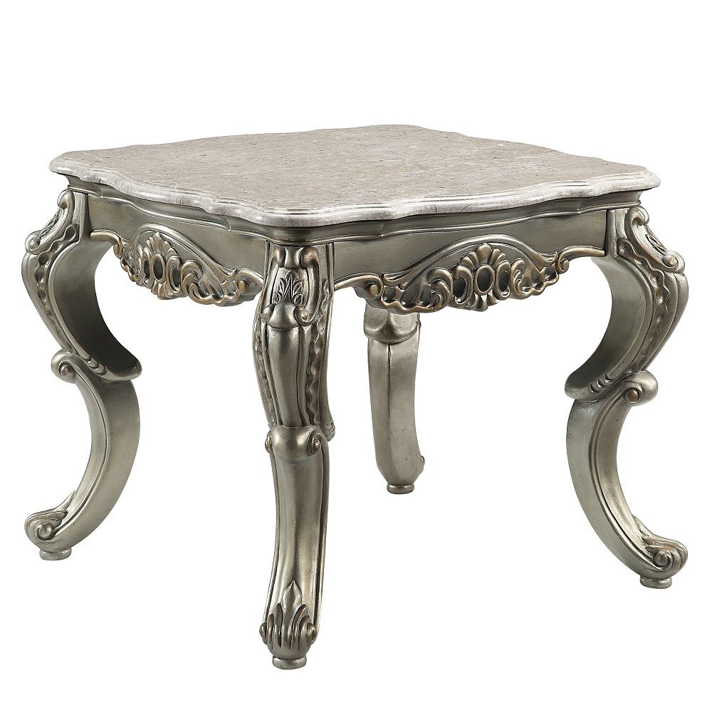 ACME Miliani - End Table With Marble Top - Natural Antique Bronze | Meri Furniture