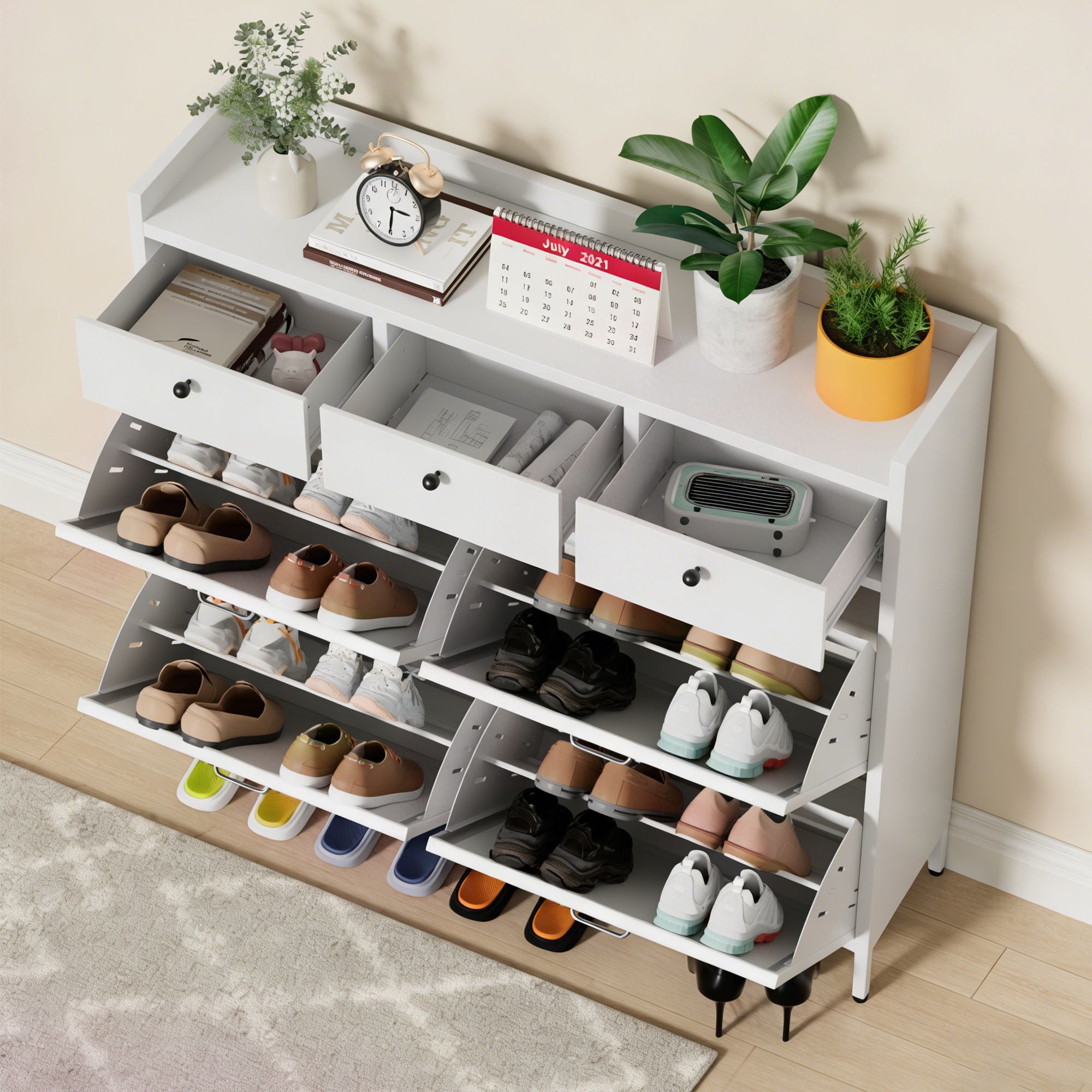 Shoe Cabinet With Flip Drawers