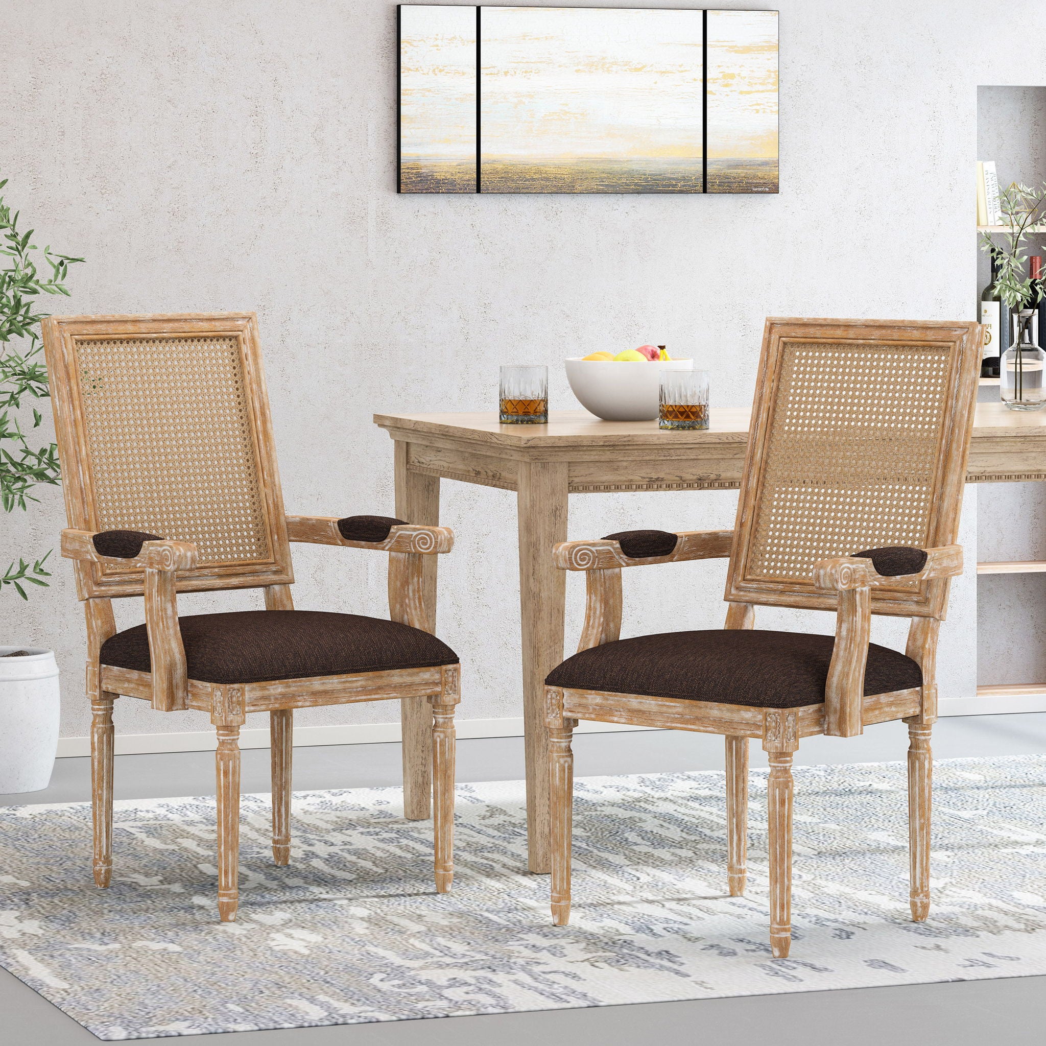 Elegant French Country Style Dining Chair With Cane Backrest
