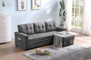 Ashlyn 84"W Gray Woven Fabric Sleeper Sectional Sofa Chaise with USB Charger and Tablet Pocket
