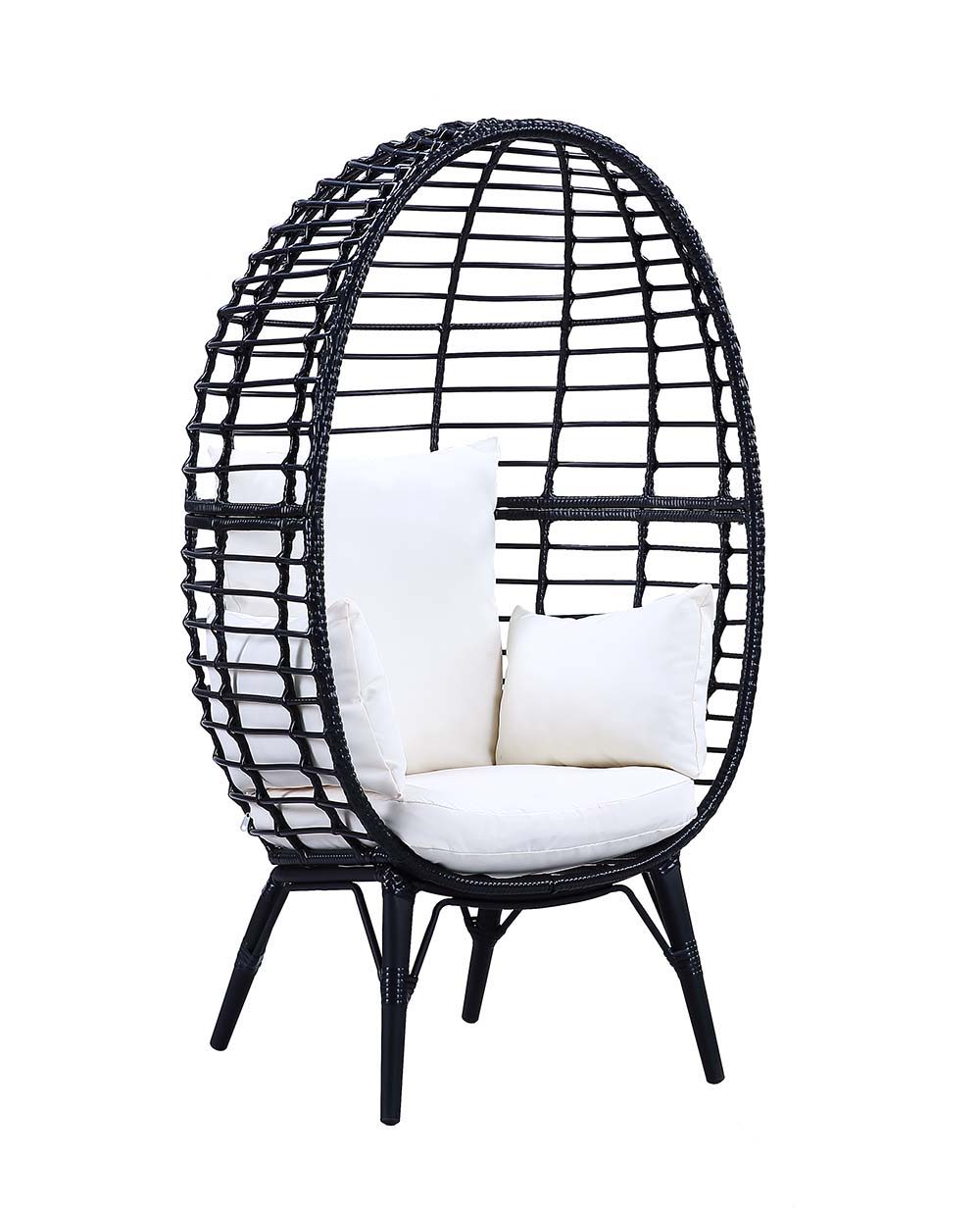 ACME Penelope - Patio Lounge Chair - Light Gray Fabric & Black Finish | Meri Furniture
