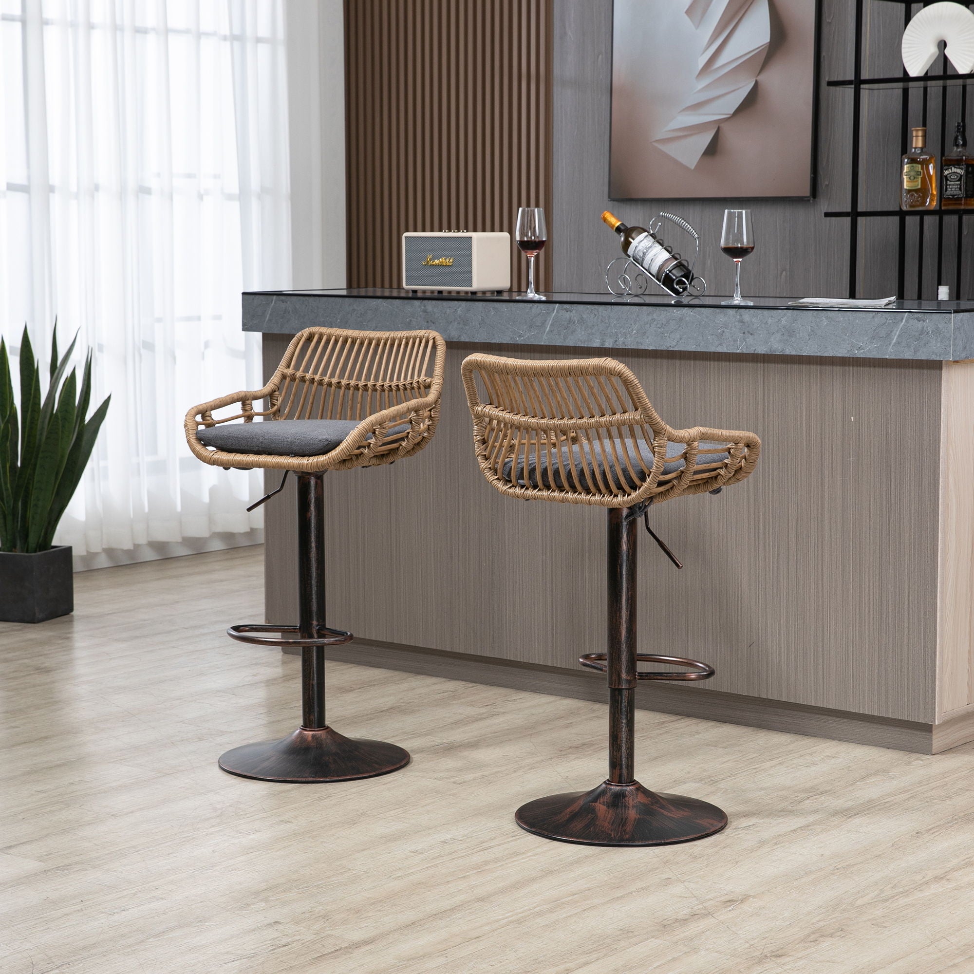 Modern Swivel Bar Stools Adjustable Counter Chairs With Footrest (Set of 2)