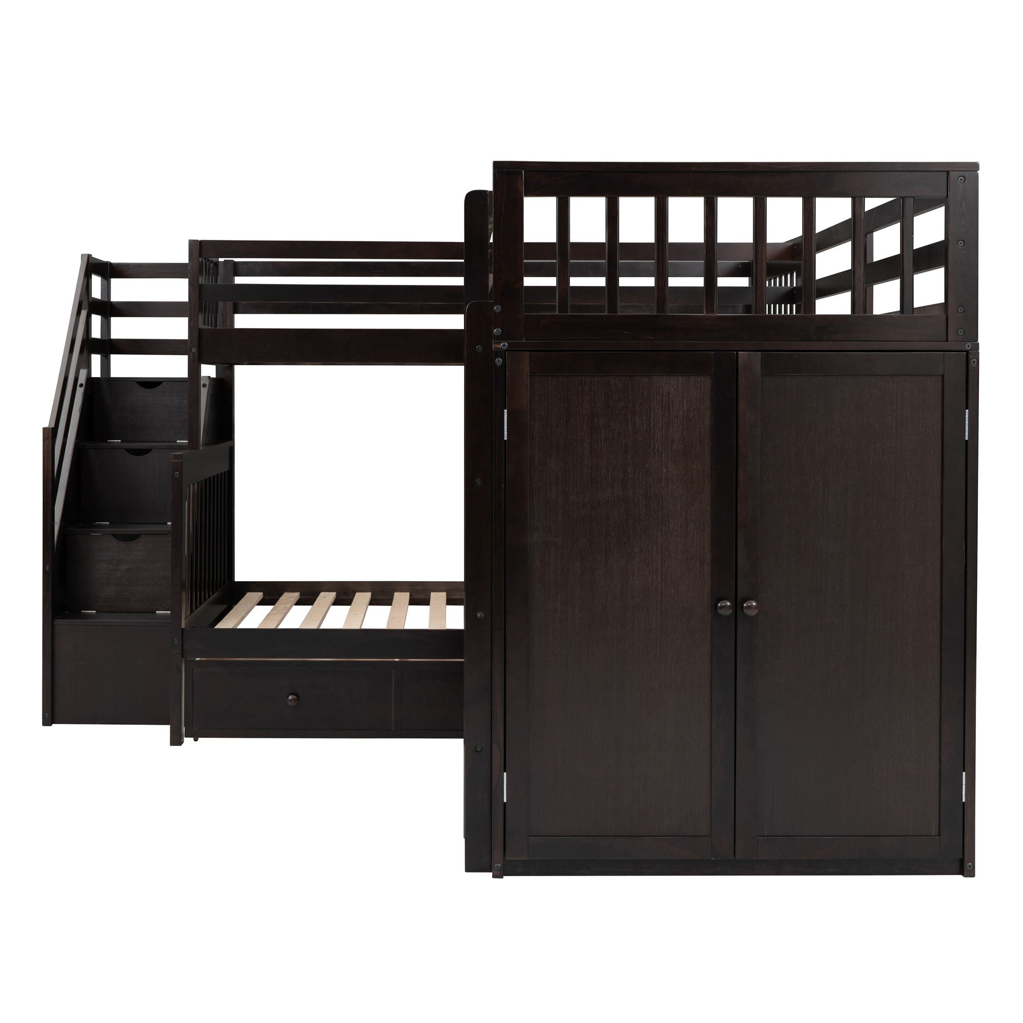 L Shaped Bunk Bed With 3 Drawers, Portable Desk And Wardrobe