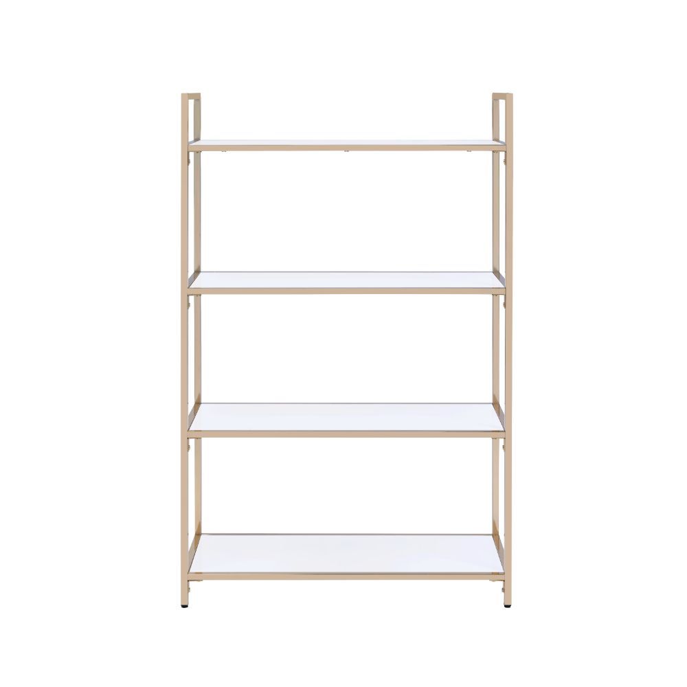 ACME Ottey - Bookshelf - White High Gloss & Gold | Meri Furniture