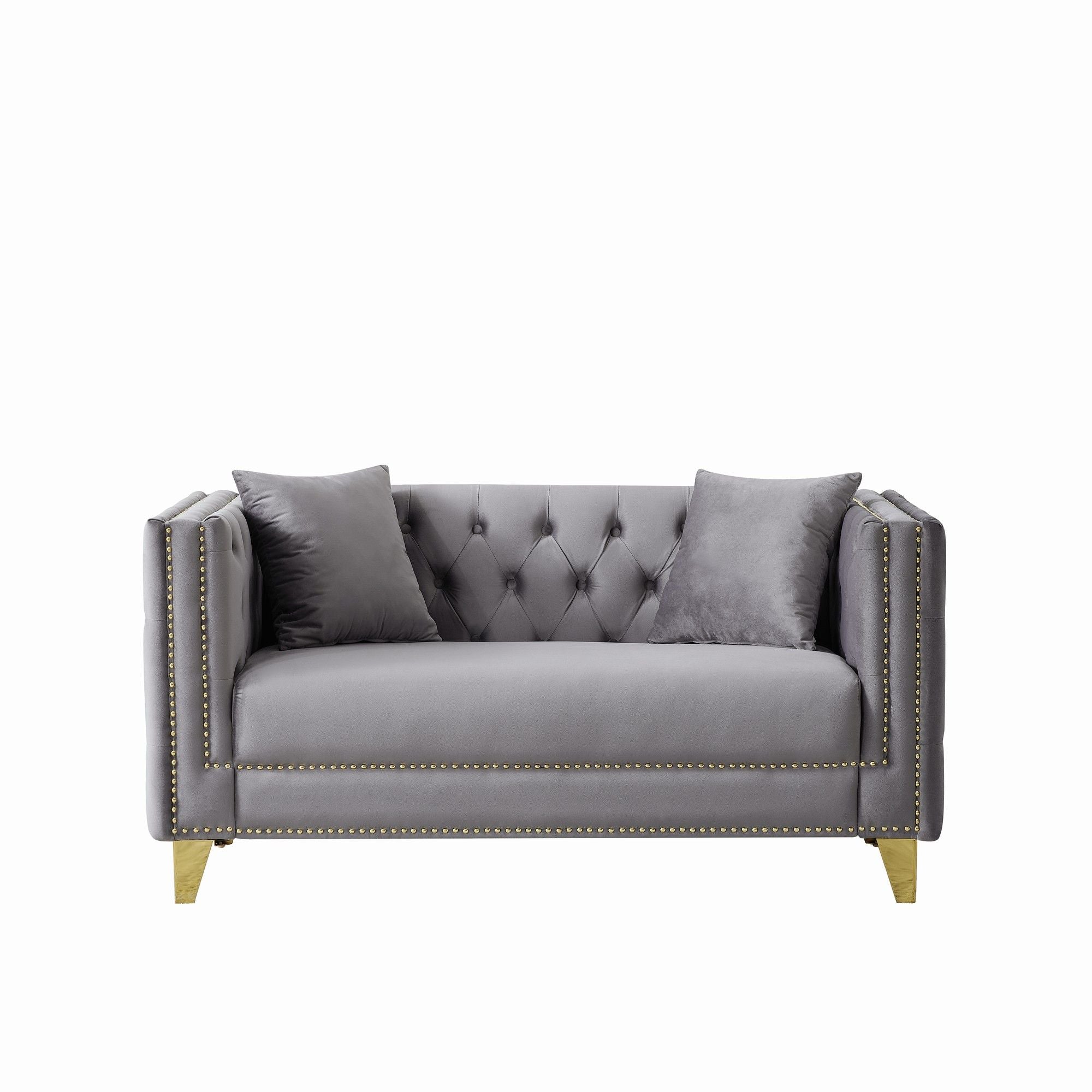 2 Seater Deep Seat Sofa With Button Nailhead, Square Arm