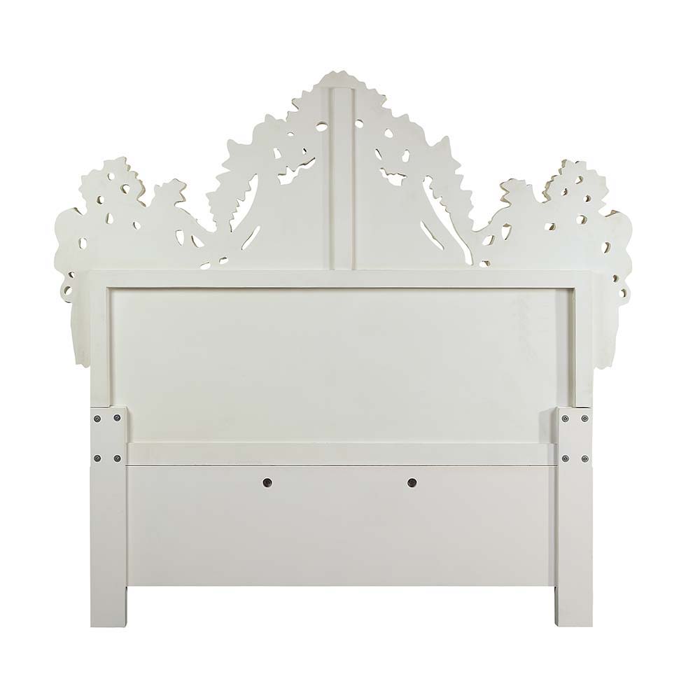 ACME Adara - Eastern King Bed - White PU & Antique White Finish | Meri Furniture