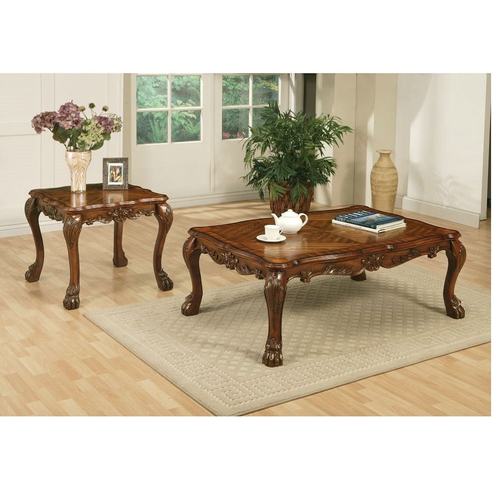 ACME The Dresden traditional end table, reflects highly decorative details, oversized claw feet, decorative carving inlay veneers on apron, all carefully made with selected materials. This table will be the showpiece of any room environment. | Meri Furnit