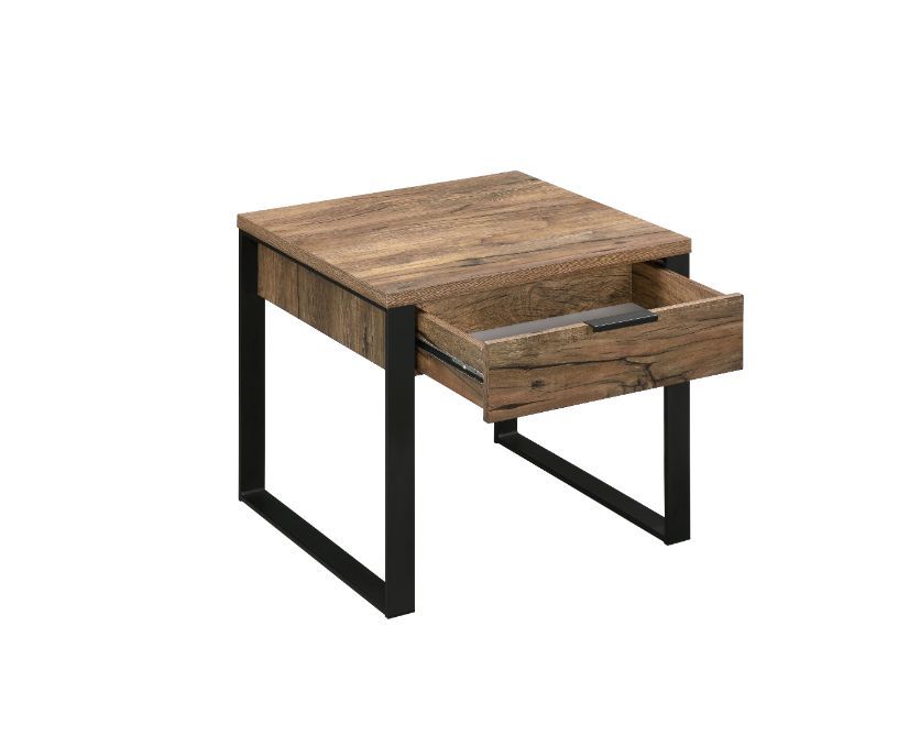 Aflo - End Table - Weathered Oak & Black Finish