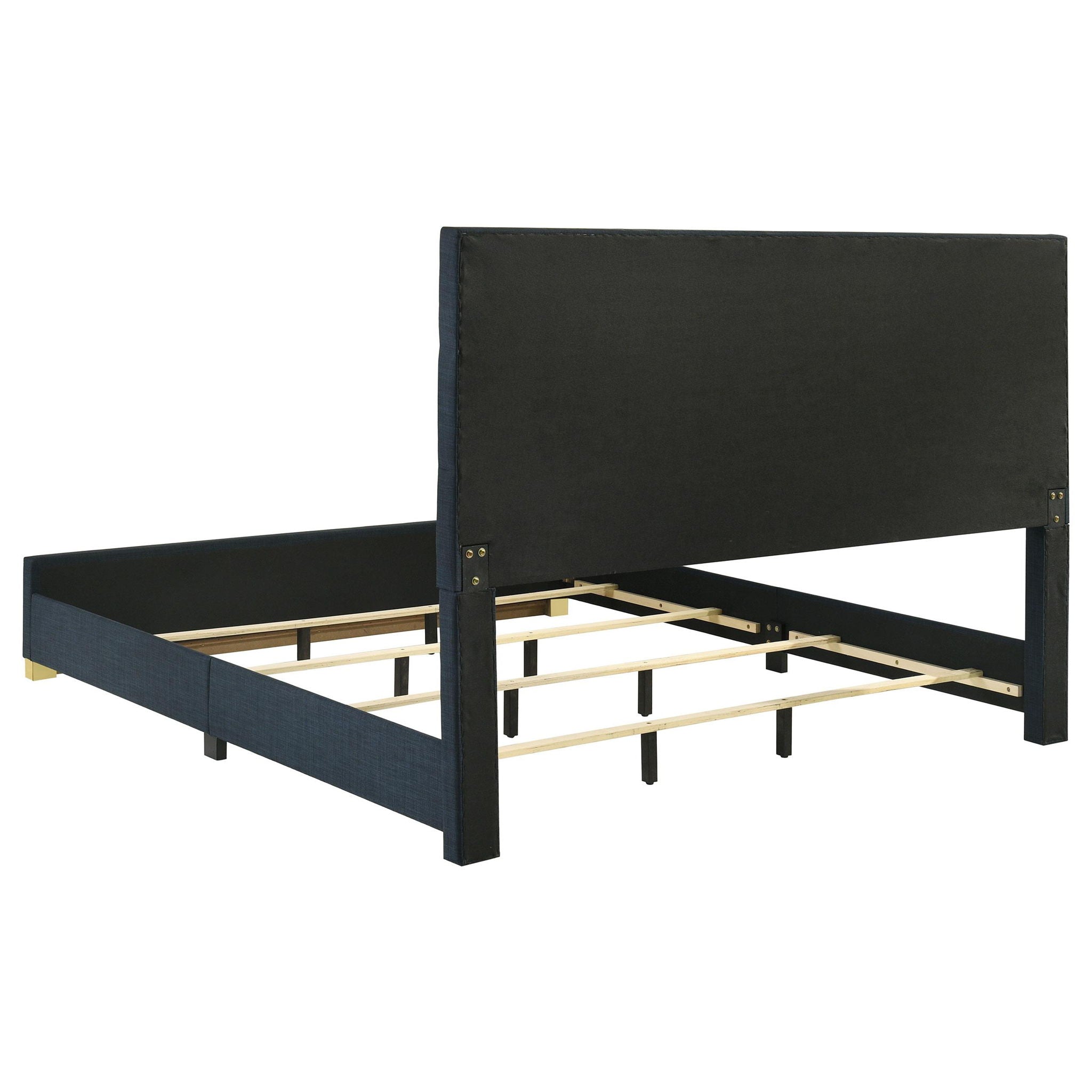 Ines 56-inch Fabric Upholstered Eastern King Panel Bed Navy